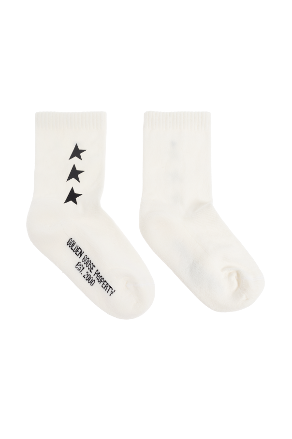 Golden Goose Kids cream Socks with logo