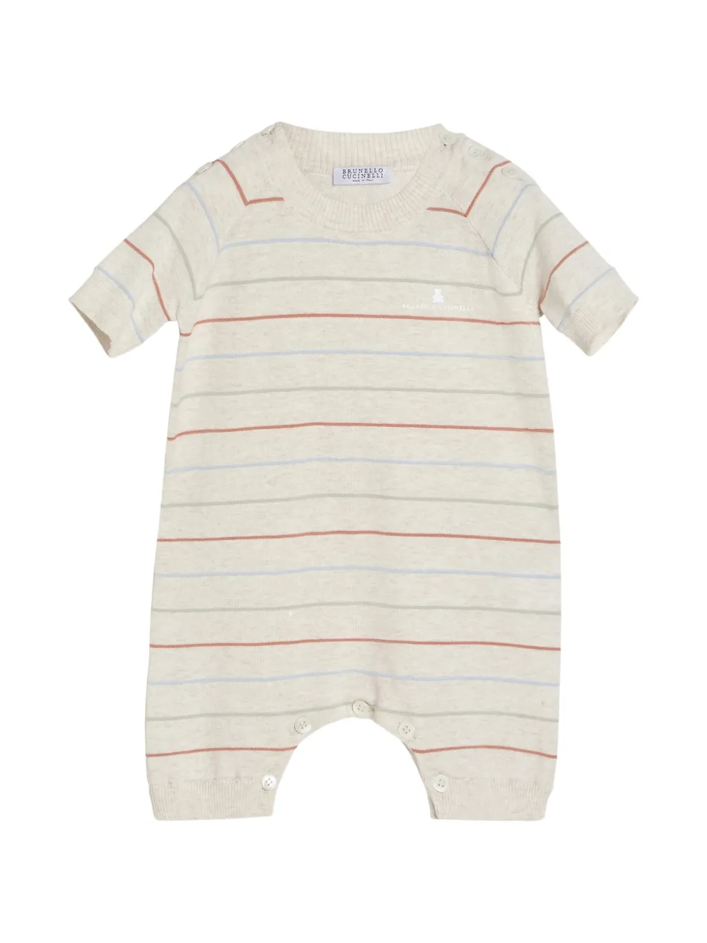 Brunello Cucinelli Kids striped cotton lightweight knit Baby Bernie sleepsuit