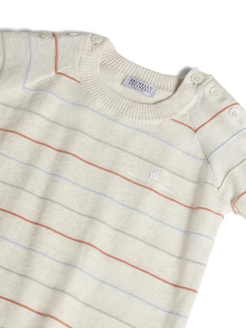 Brunello Cucinelli Kids striped cotton lightweight knit Baby Bernie sleepsuit - Image 3
