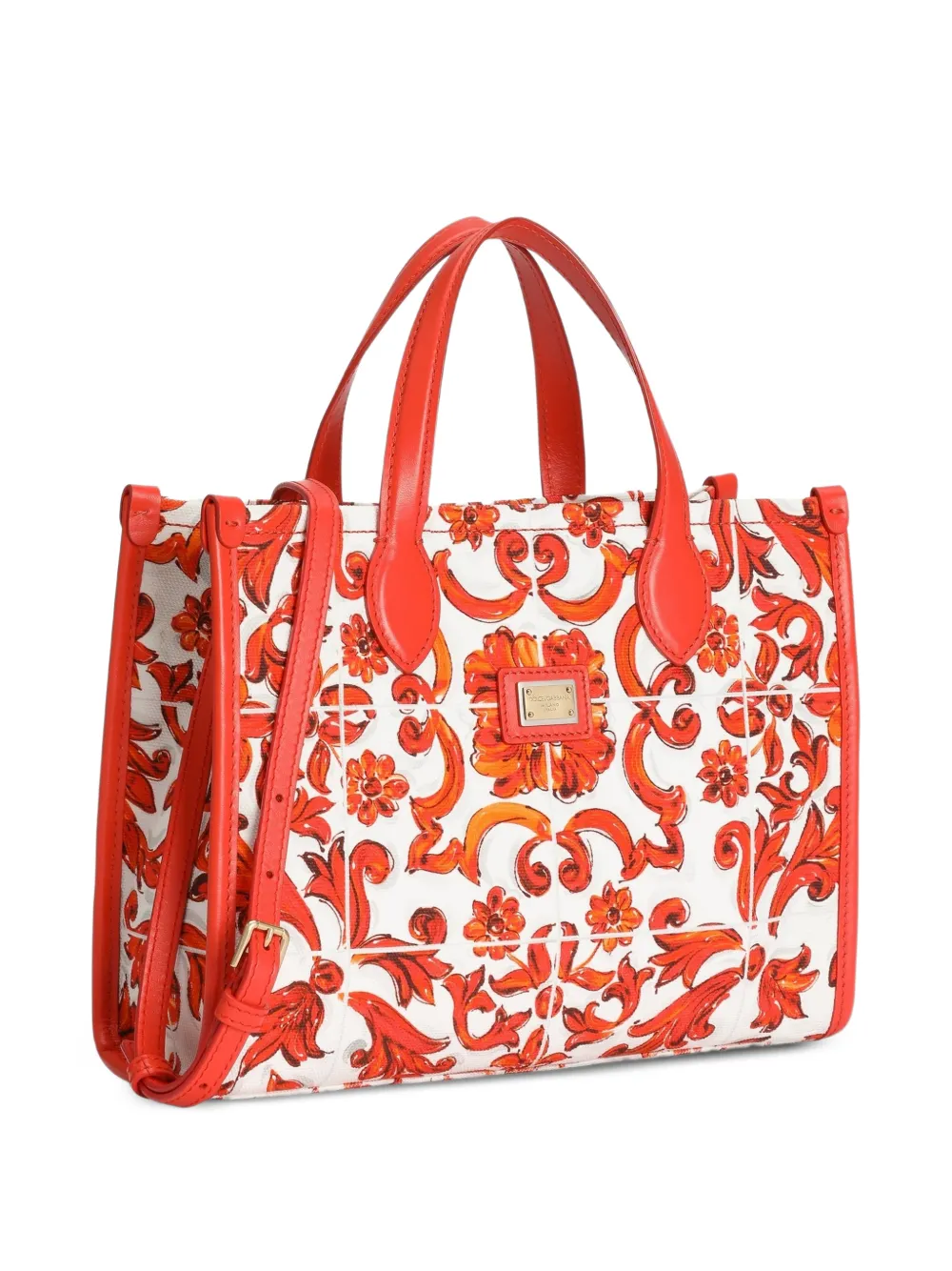 Dolce & Gabbana Kids tote shopping bag in majolica-print canvas - Image 3