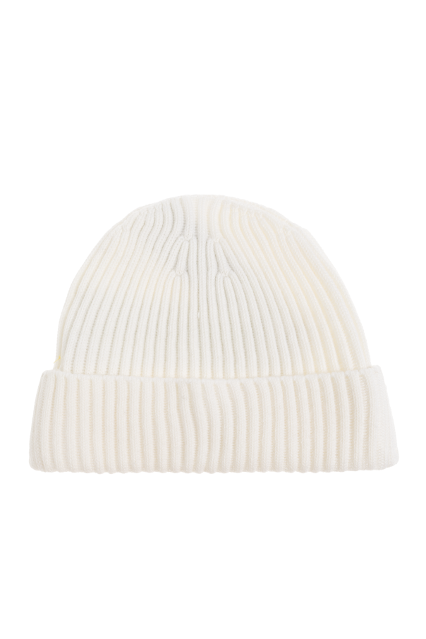 Stone Island Junior Stone Island Junior cream Wool beanie with logo patch - Image 2