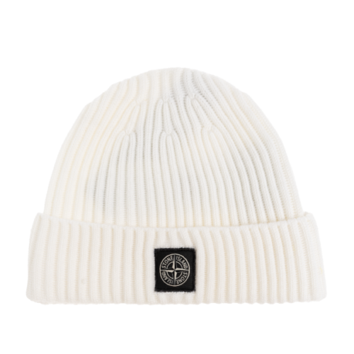 Stone Island Junior Stone Island Junior cream Wool beanie with logo patch